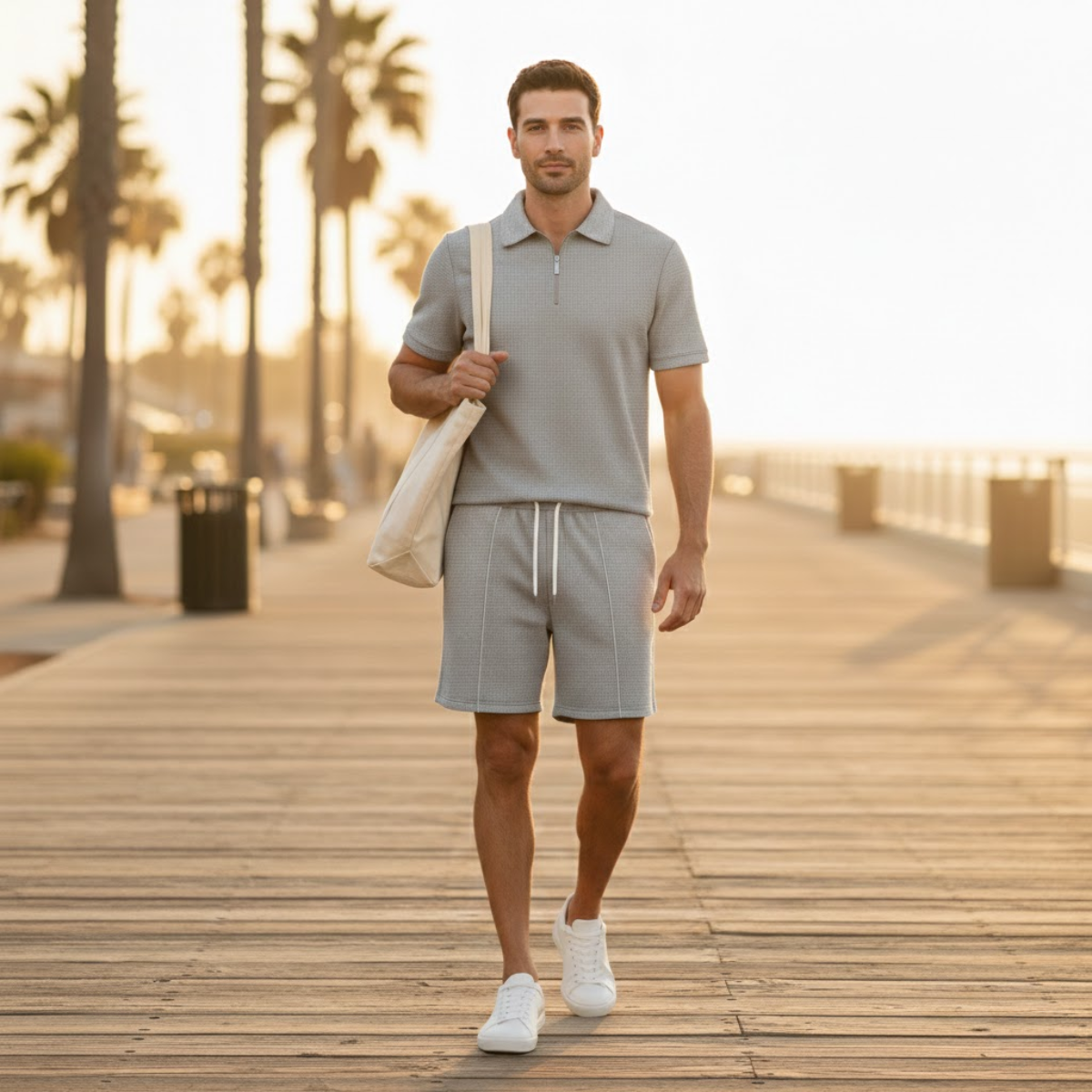 The Oakfield Park Men’s Solid Colour Casual Summer Set – Shirt & Shorts Set