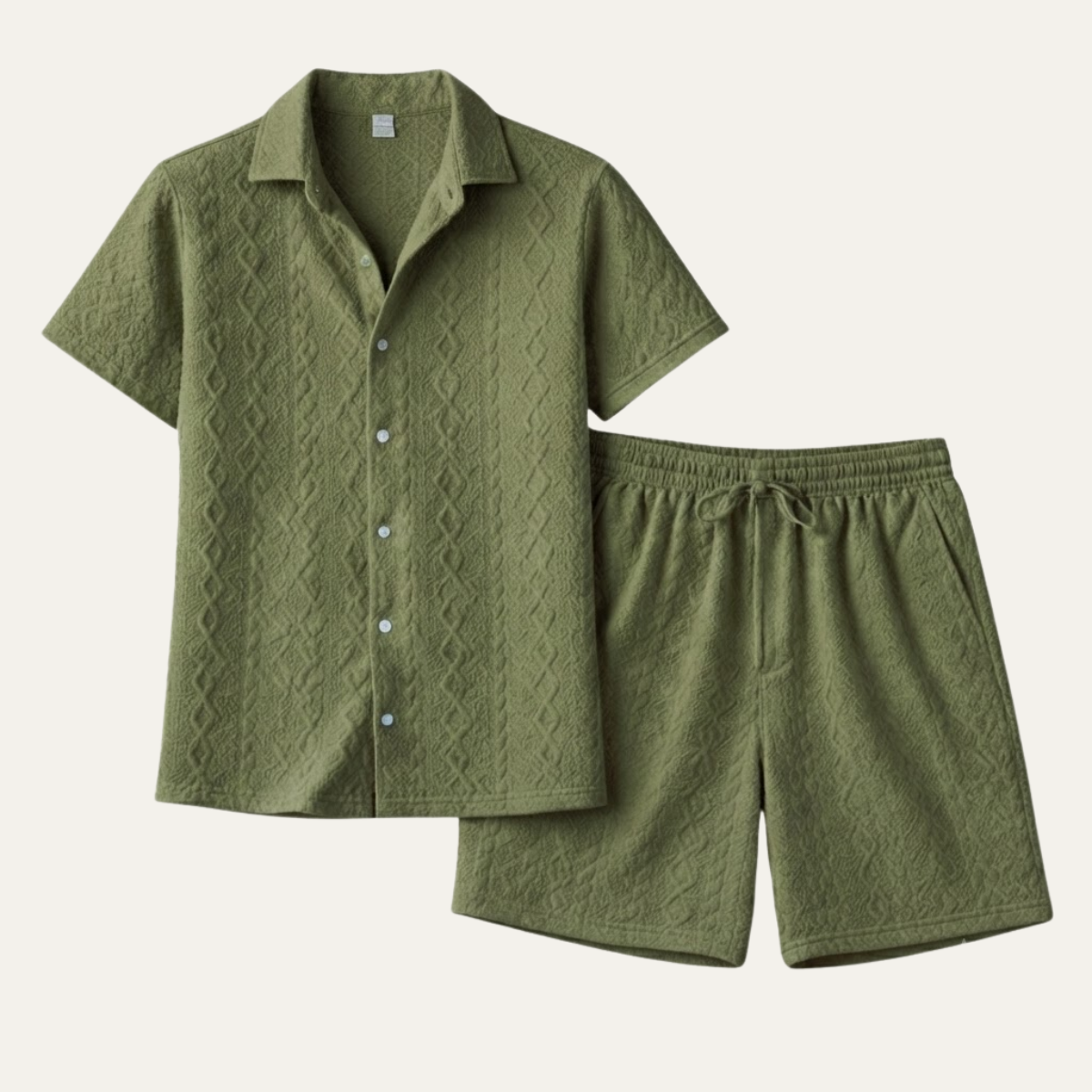 The Meadowridge Men’s Textured Summer Co-Ord Set Shirt & Shorts