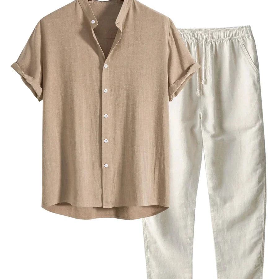 The Brentwood Men's Short Sleeve Linen Shirt & Drawstring Pants Set