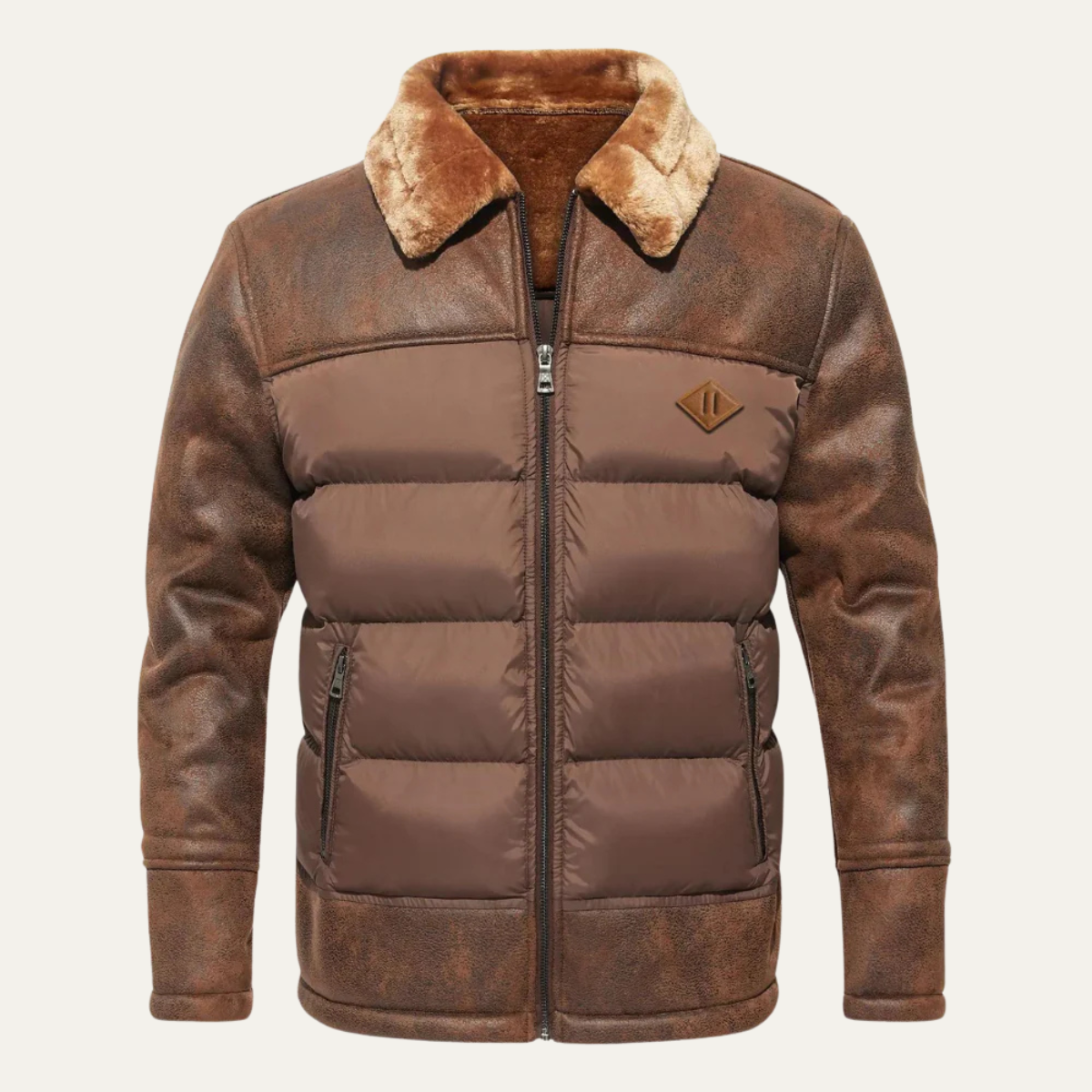 The Oakwell Men’s Winter Quilted Front with Faux Leather Jacket Piece