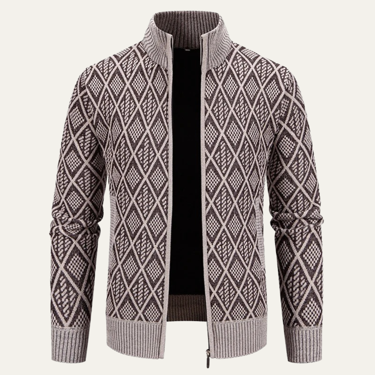 The San Gimignano Men’s Knit Diamond Pattern Zip Jacket with Stand Collar