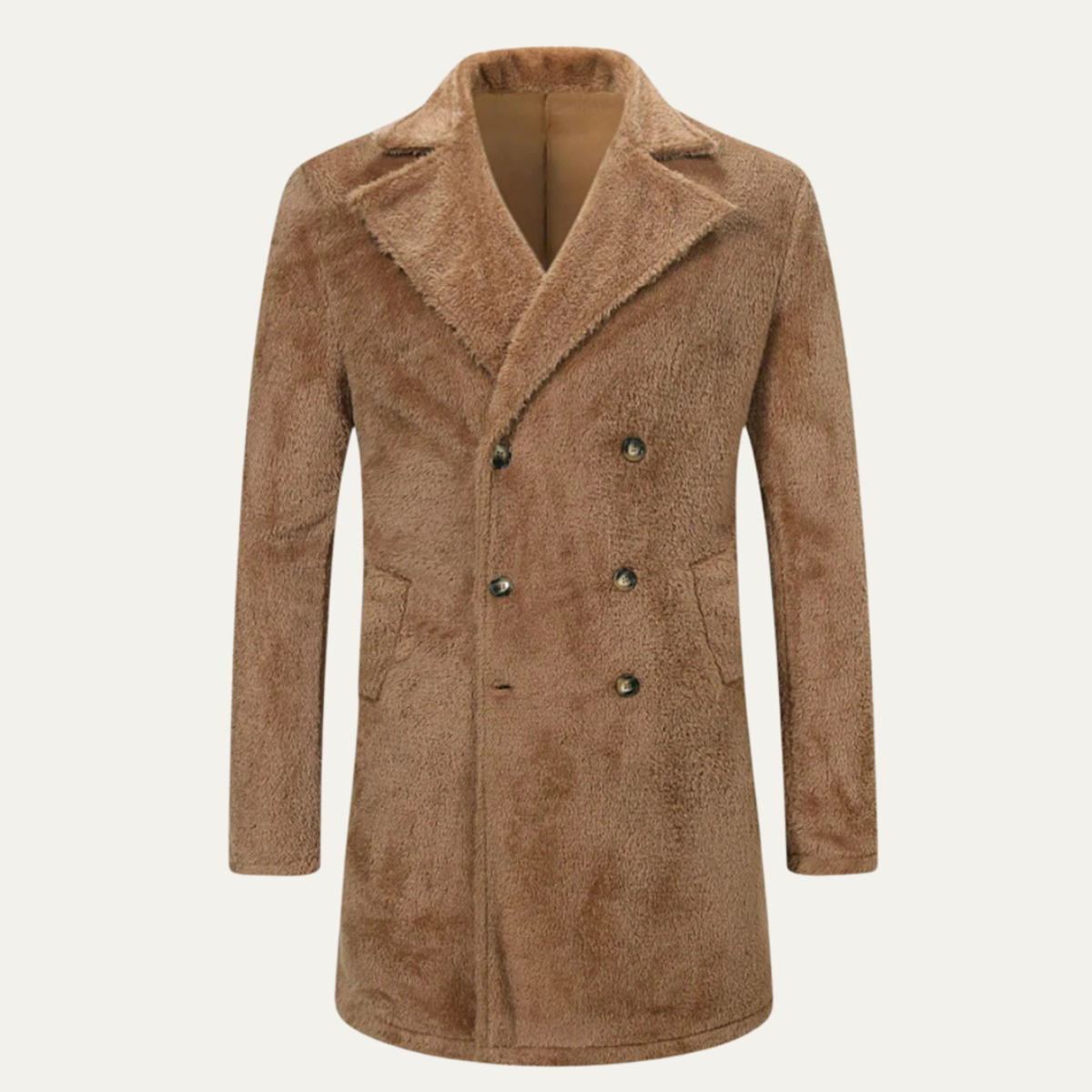 The Fairchild Men's Warm Brown Double Breasted Plush Winter Coat