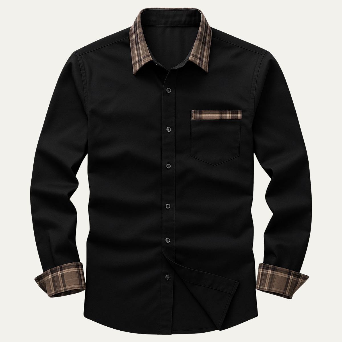 The Amelia Men’s Casual Button Up Dress with Plaid Collar &amp; Cuffs