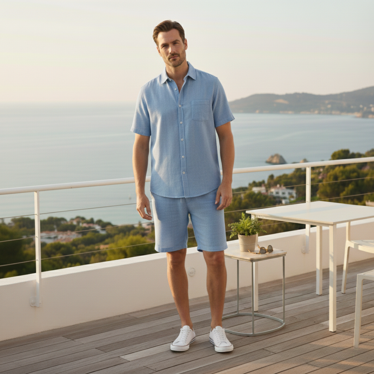 The Willowford Ridge Men’s Breathable Summer Linen Set – Shirt & Shorts