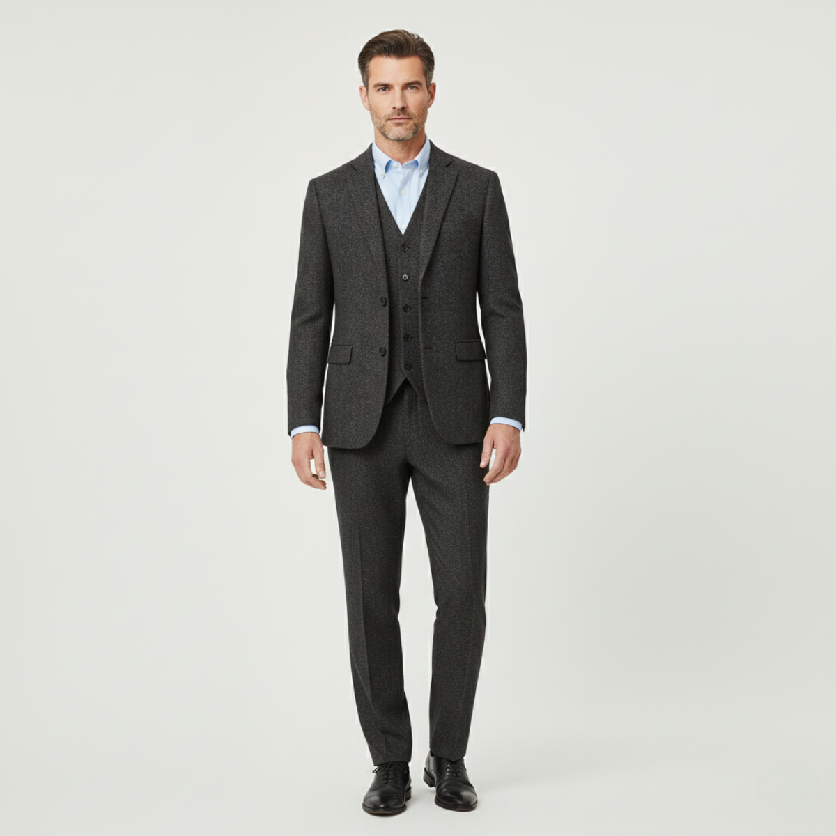 The Norwood Men’s Tweed 3 Piece Suit – Slim Fit Herringbone Jacket, Vest & Pants