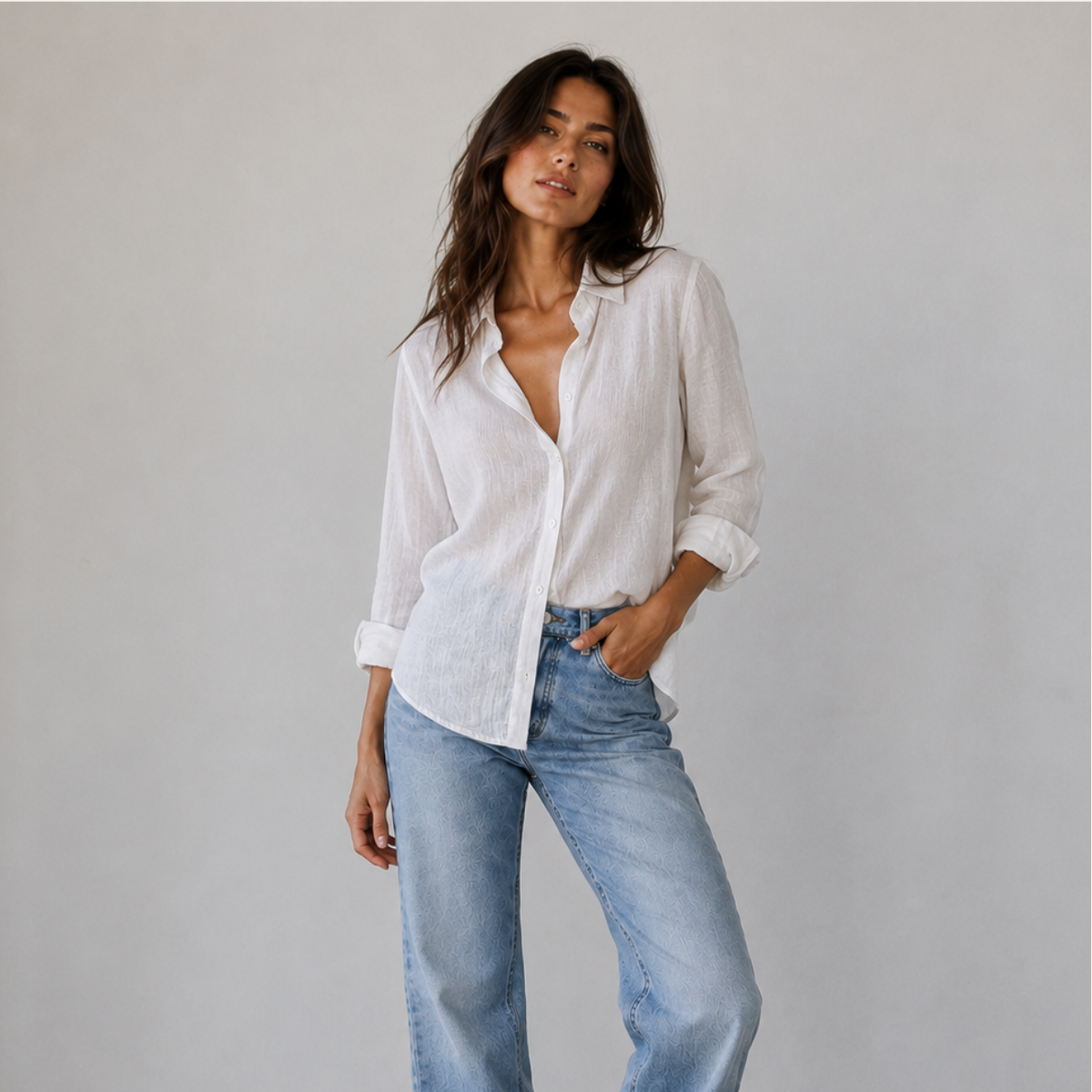 Summer Linen Blend Button Up Blouse
