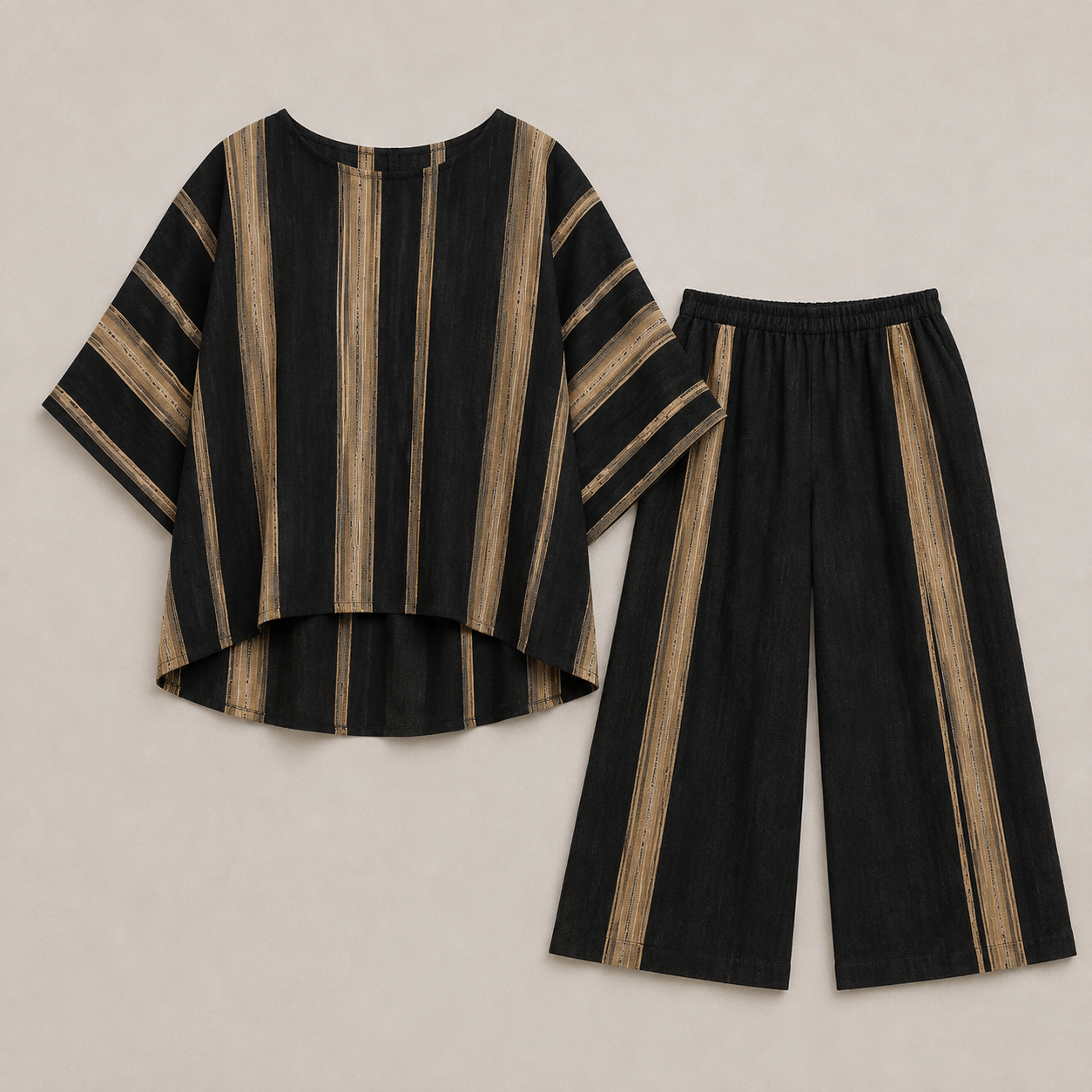 Women's Striped Asymmetrical Top and Wide Leg Culottes Set