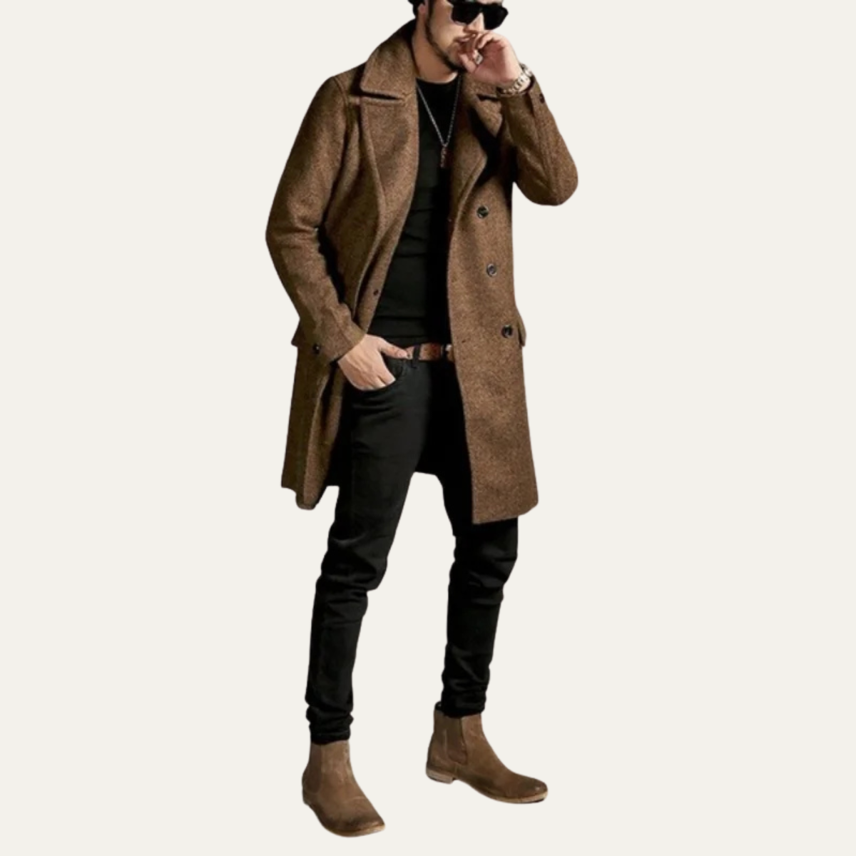 The Ancona Men’s Double Breasted Wool Trench Coat with Pockets