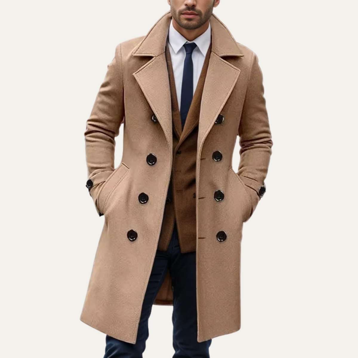 Men's Double Breasted Wool Coat Gray Long