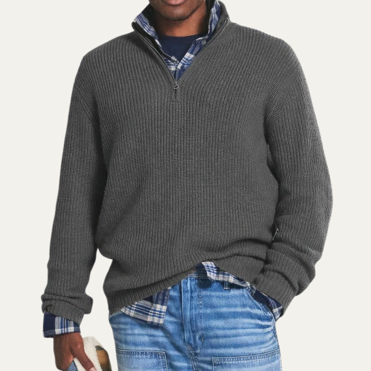 The Brighton Men's Merino Wool Sweater - Half Zip Knitted Pullover