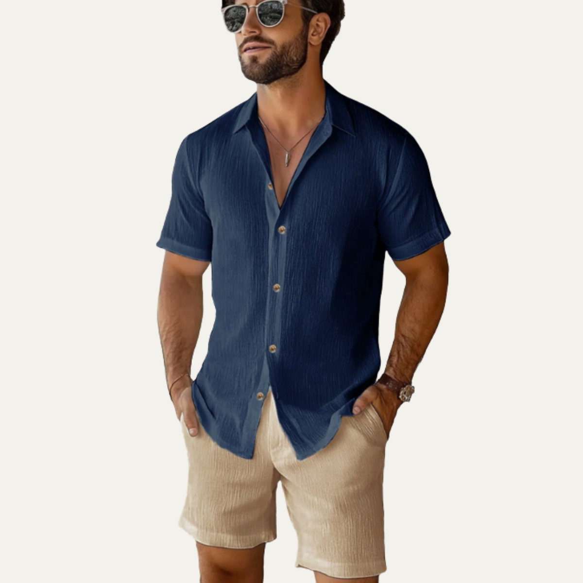 The Glenridge Park Men’s Lightweight Co-Ord Set – Button-Up Shirt & Drawstring Shorts