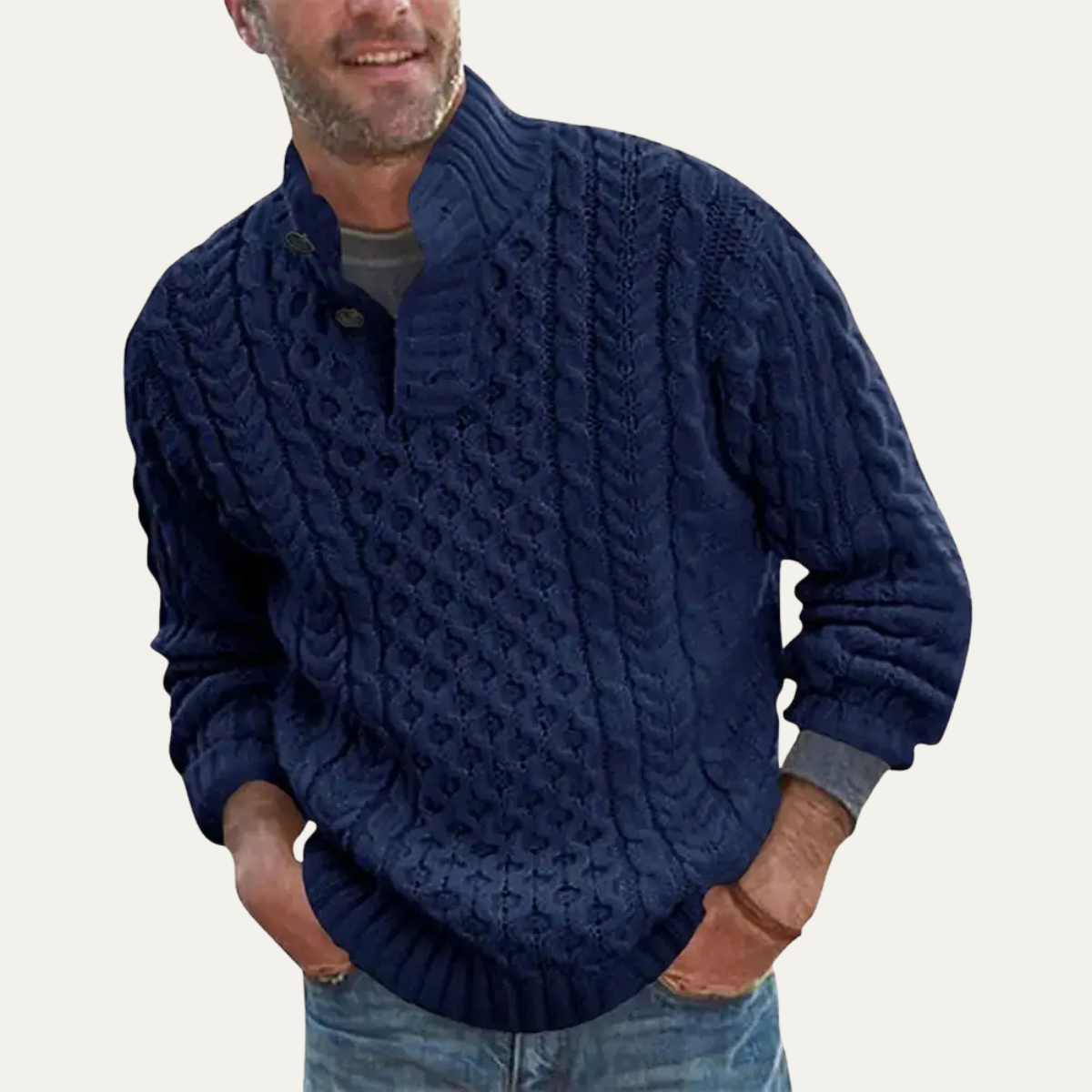 The Brighton Men’s Chunky Button Neck Knit Cable Sweater