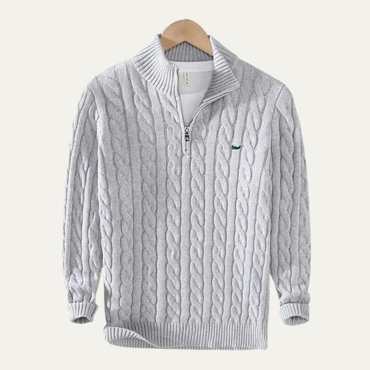 The Stratford Men’s Warm Quarter Zip Knit Cable Sweater