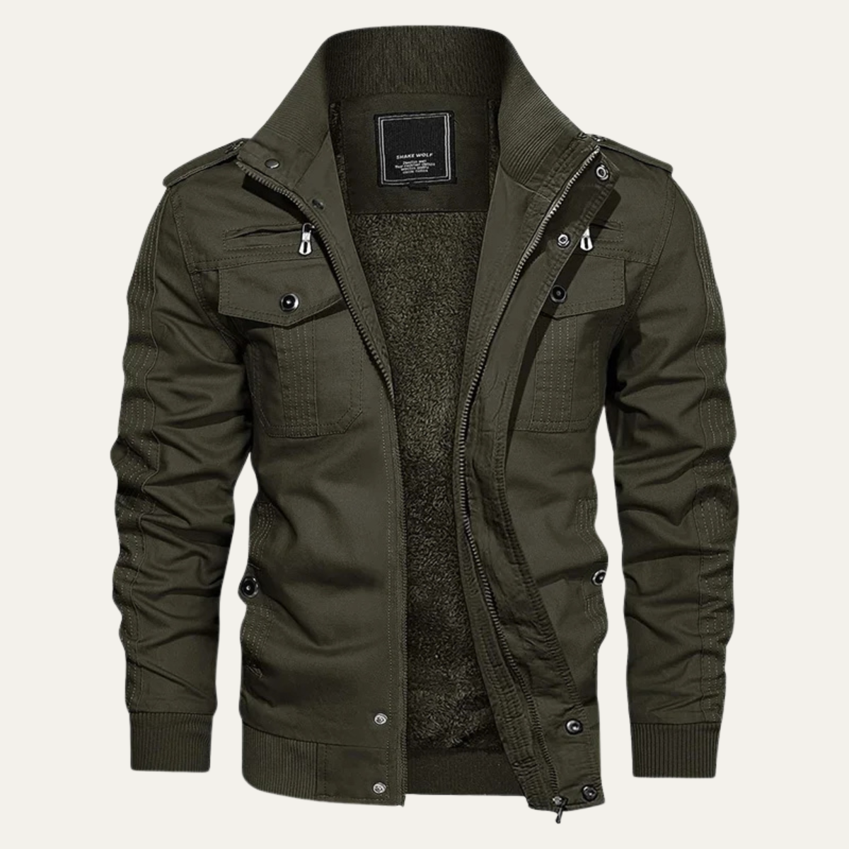 The Macerata Men’s Thermal Military Style Zip-Up Fleece Lined Jacket
