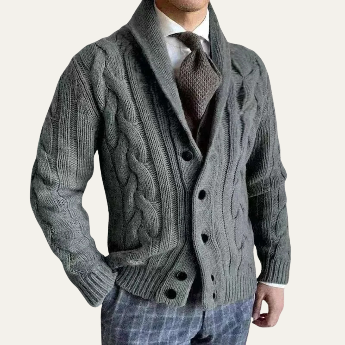 The Rome Men’s Casual Button Up Cable Knit Shawl Collar Cardigan