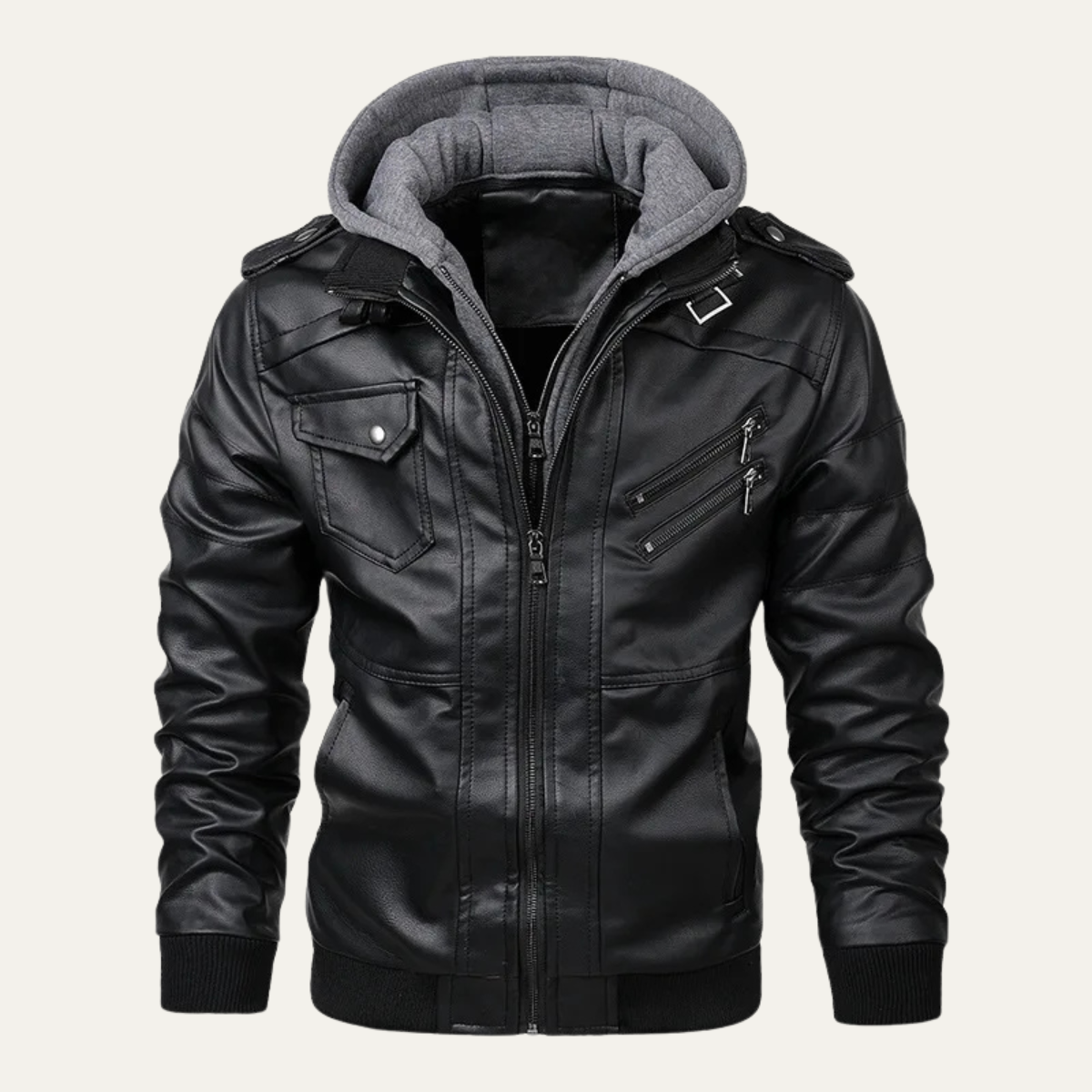 The St Andrews Men’s Retro Hooded Leather Jacket with Pockets