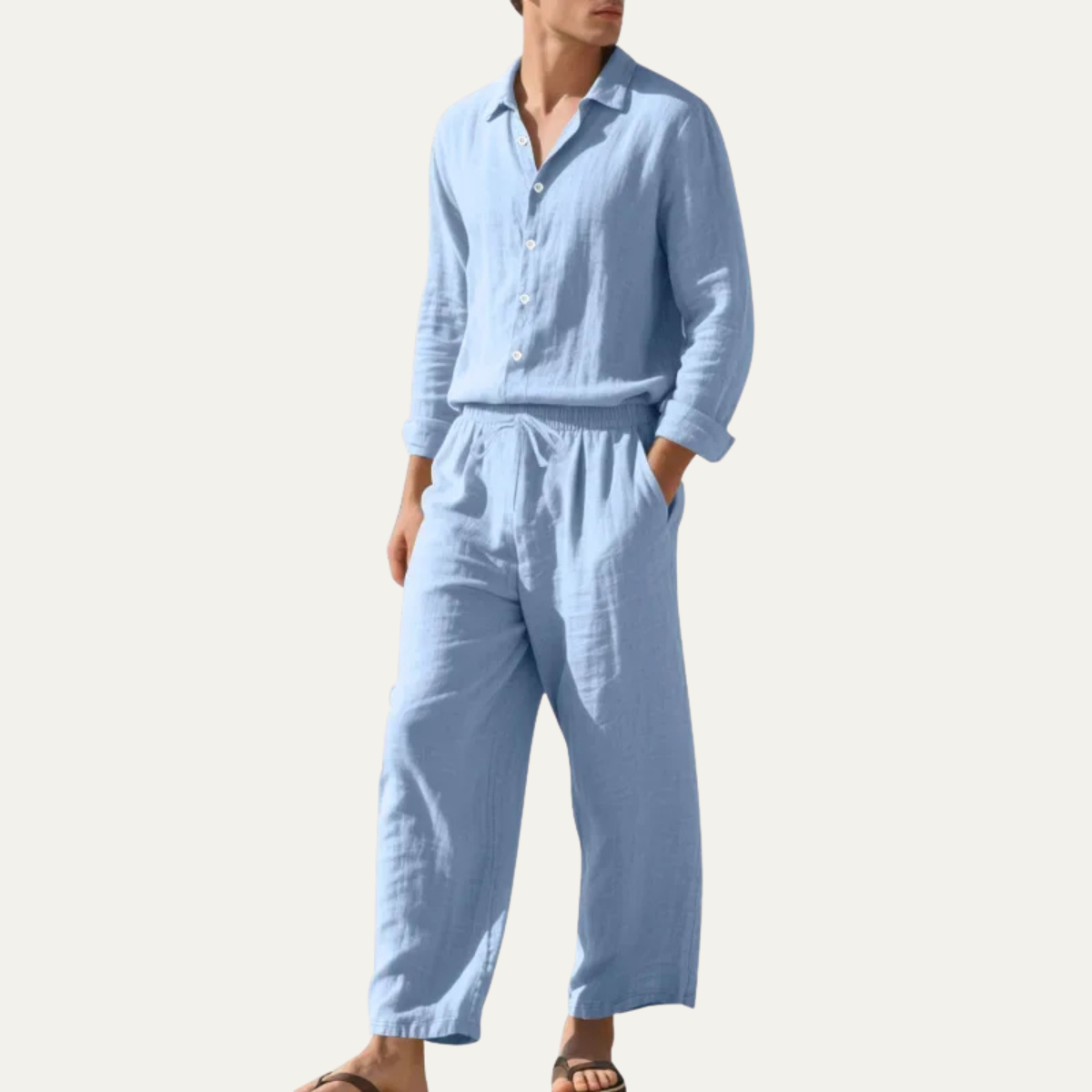 The Cumberland Men’s Linen Shirt & Wide Leg Pants Set – Casual Beach Outfit