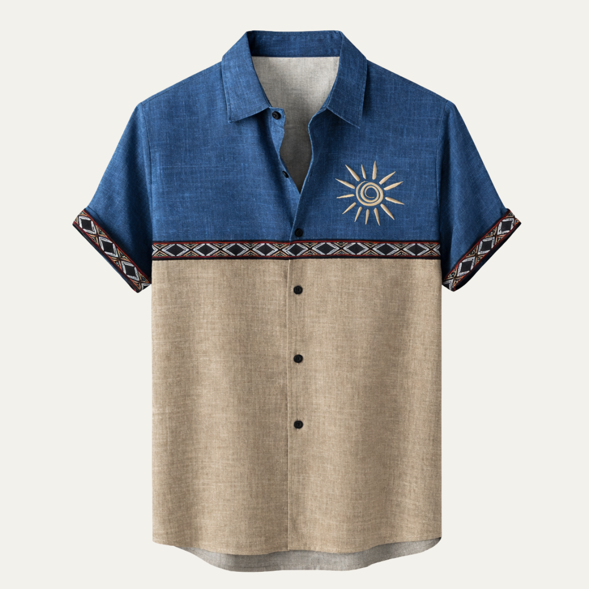The Pavia Men's Vintage Patchwork Button Down Linen Top
