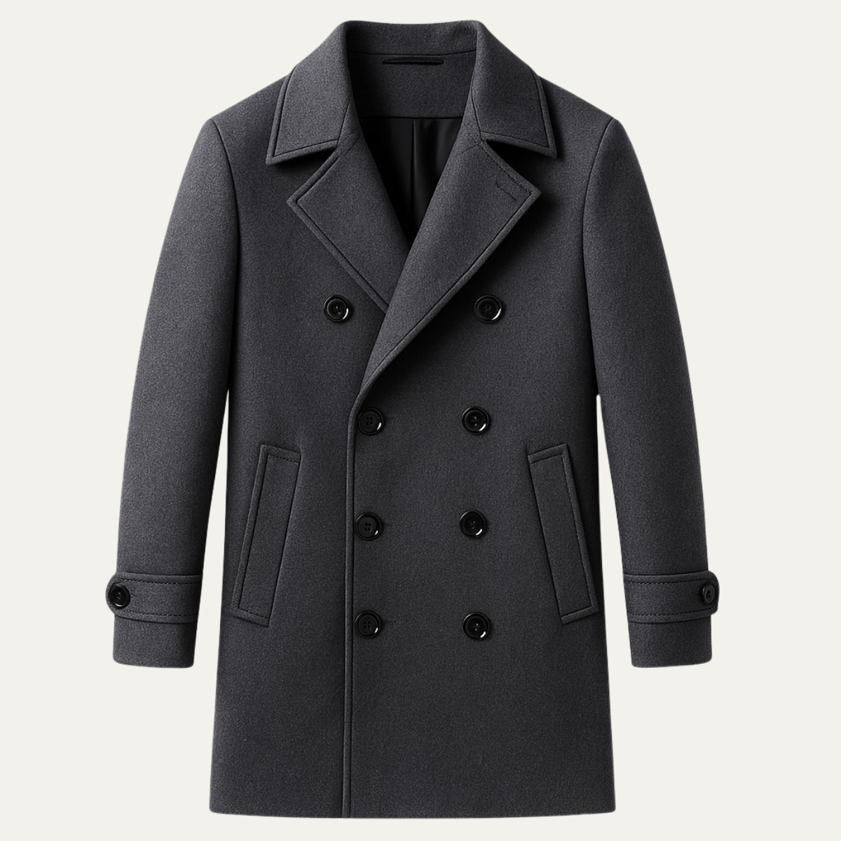 Men's Double Breasted Wool Coat Gray Long
