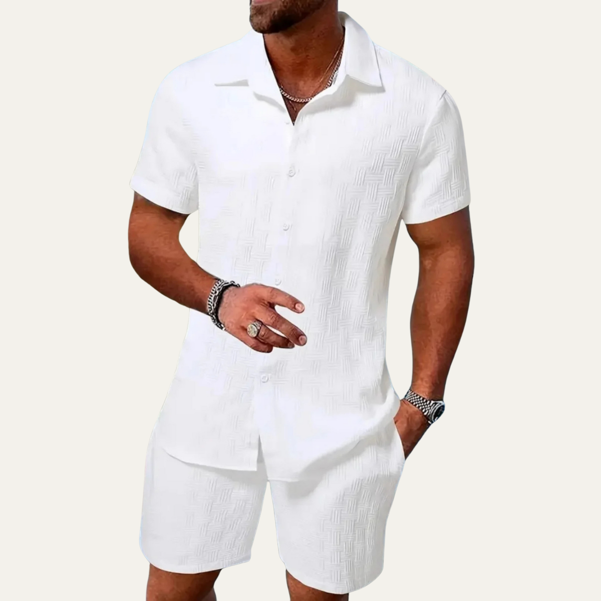 The Ashbourne Men’s Trendy Summer Button-Up Shirt & Shorts Set