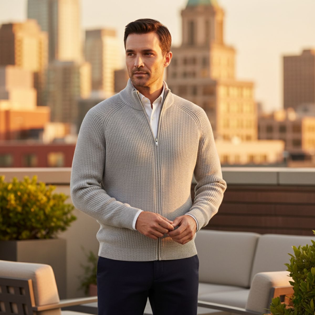 The Richmend Men’s Elegant Merino Wool Zip Up Cardigan