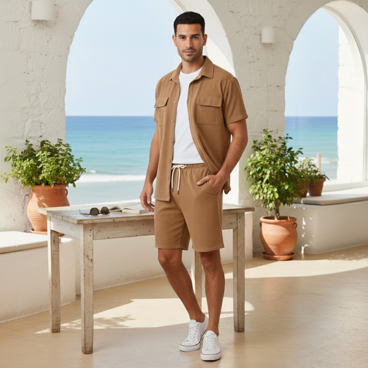 The Ridgecrest Park Men’s Corduroy Casual Summer Set – Shirt & Shorts