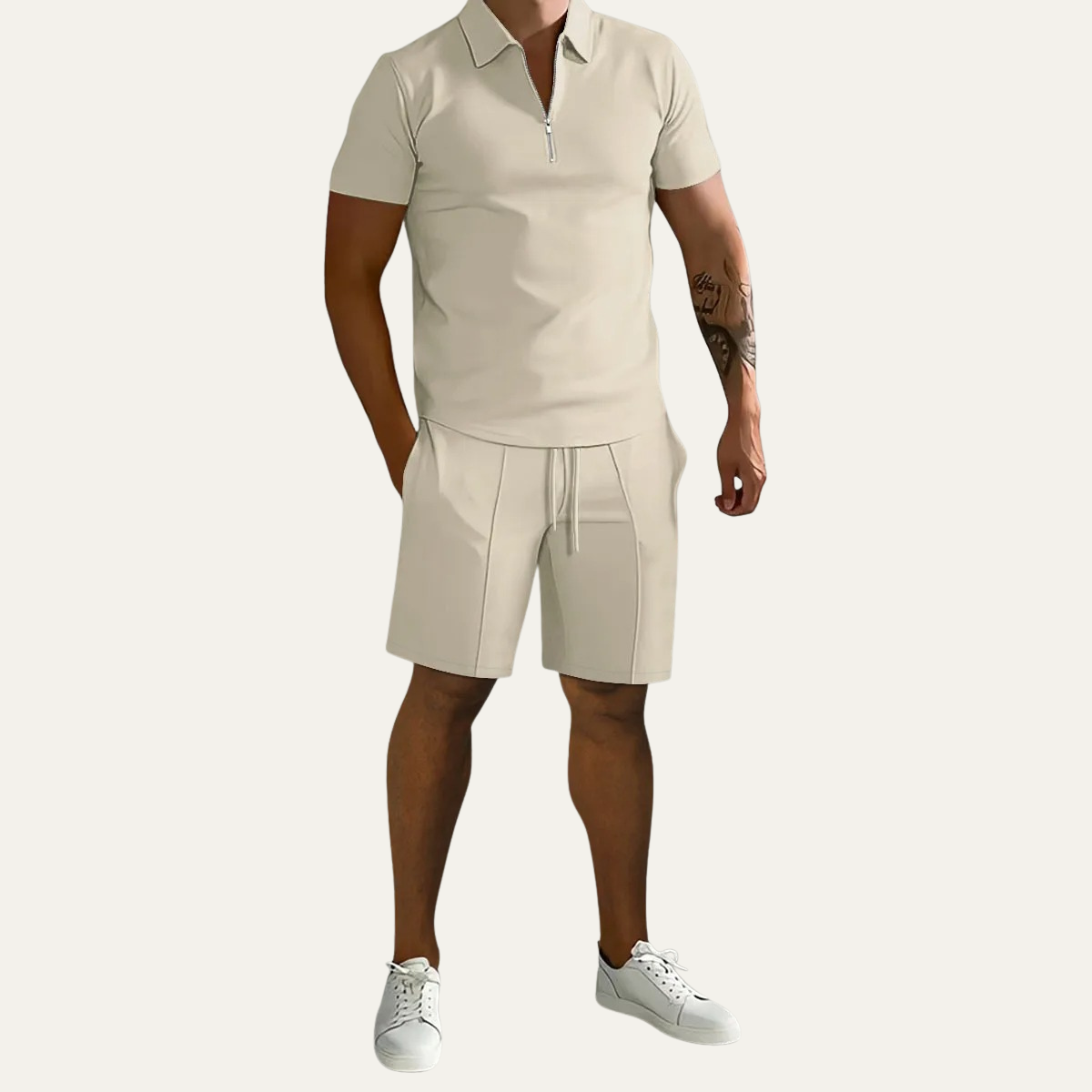 The Brookshire Men’s Summer Polo Shirt & Shorts Set – Khaki
