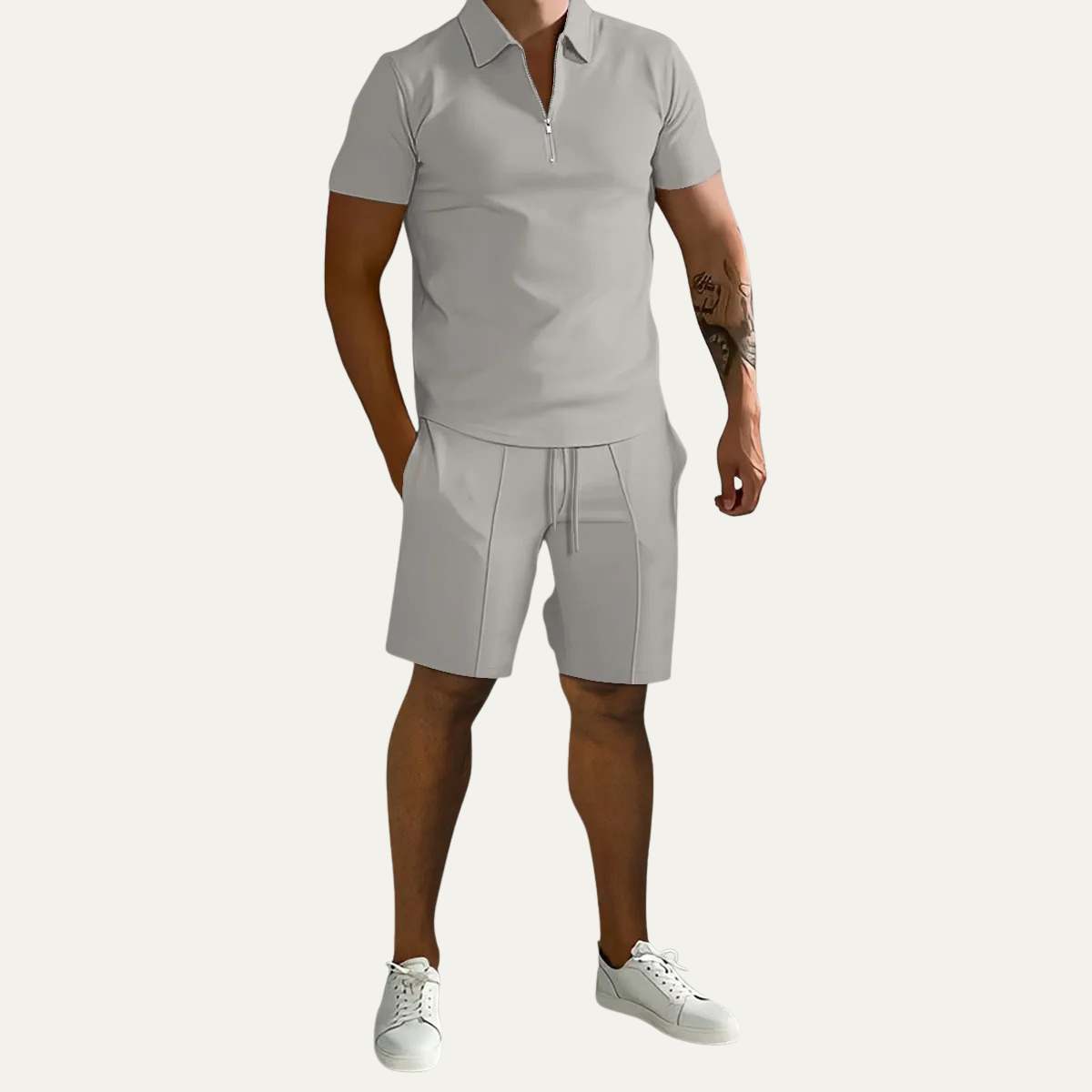 The Kingsport Men’s Summer Polo Shirt & Shorts Set – Grey