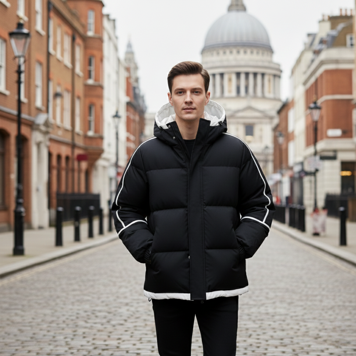 The London Men's  Waterproof Puffer Jacket - Luxury Hooded Winter Coat