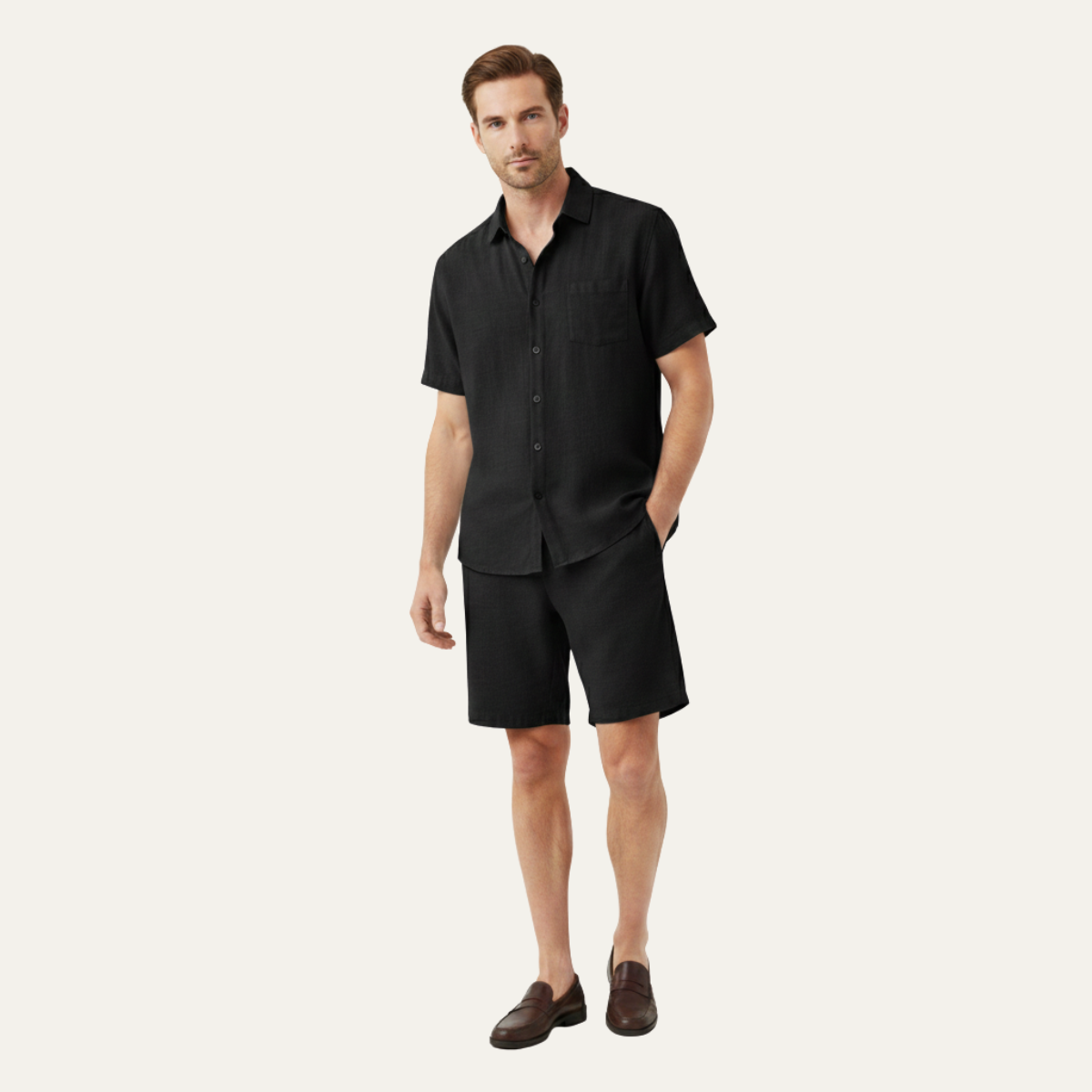 The Willowford Ridge Men’s Breathable Summer Linen Set – Shirt & Shorts