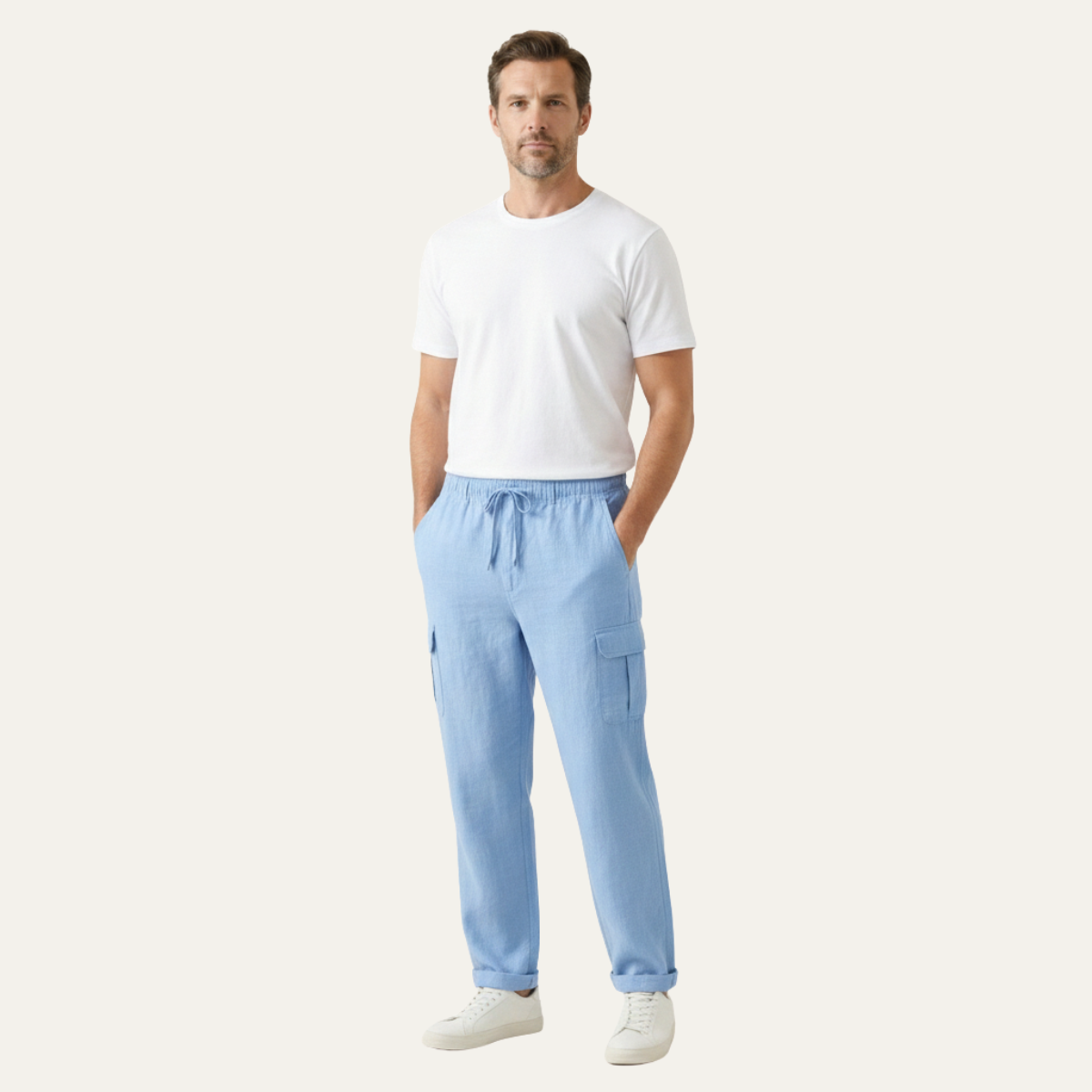 The Maplecrest Men’s Loose Fit Multi Pocket Cotton Linen Cargo Pants