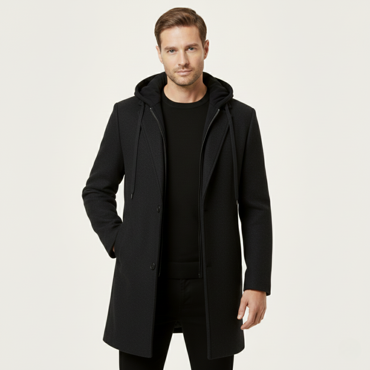 The Arundel Men's Hooded Wool Overcoat with Quilted Lining