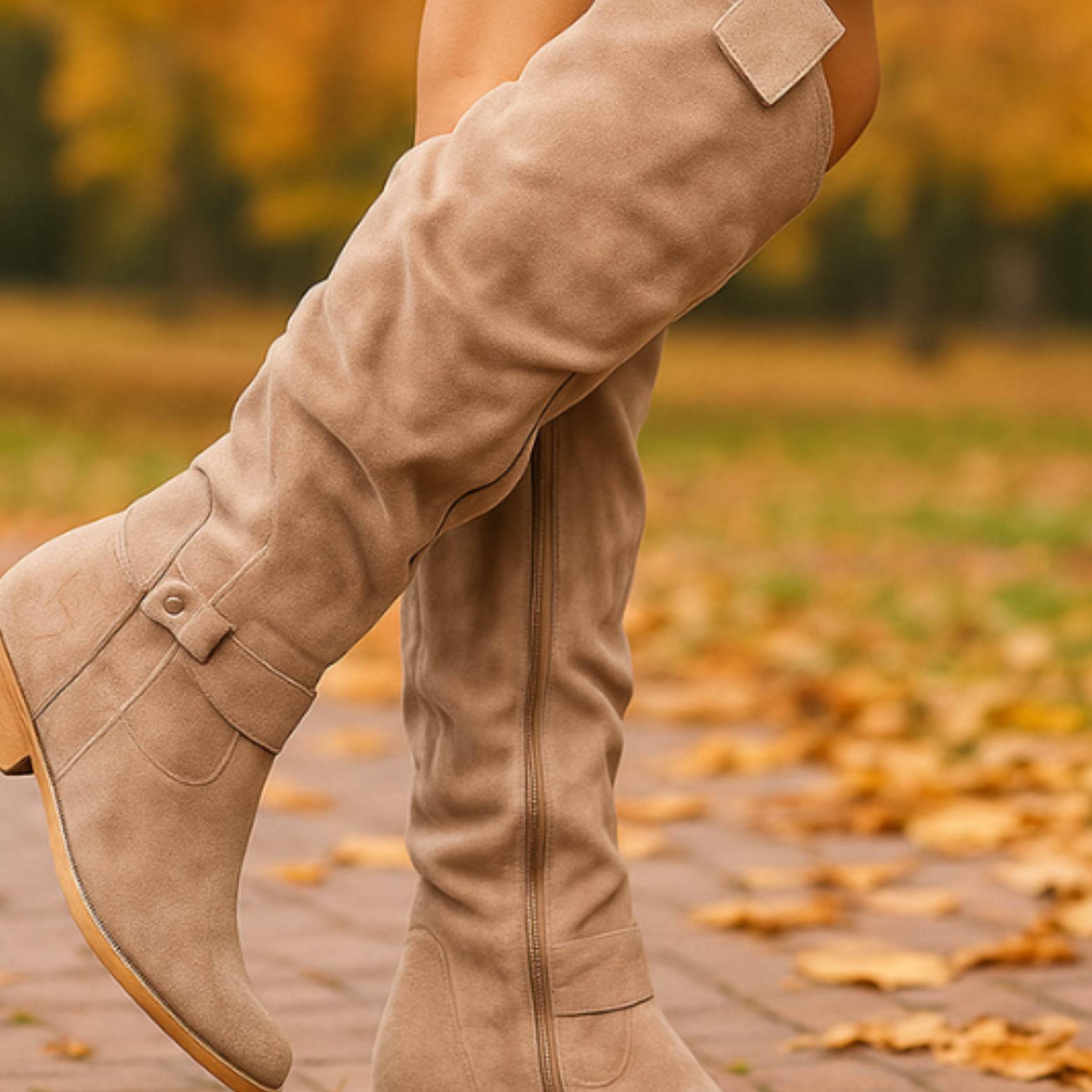 Women’s Slouchy Knee High Boots – Buckle Low Heel Riding Boots