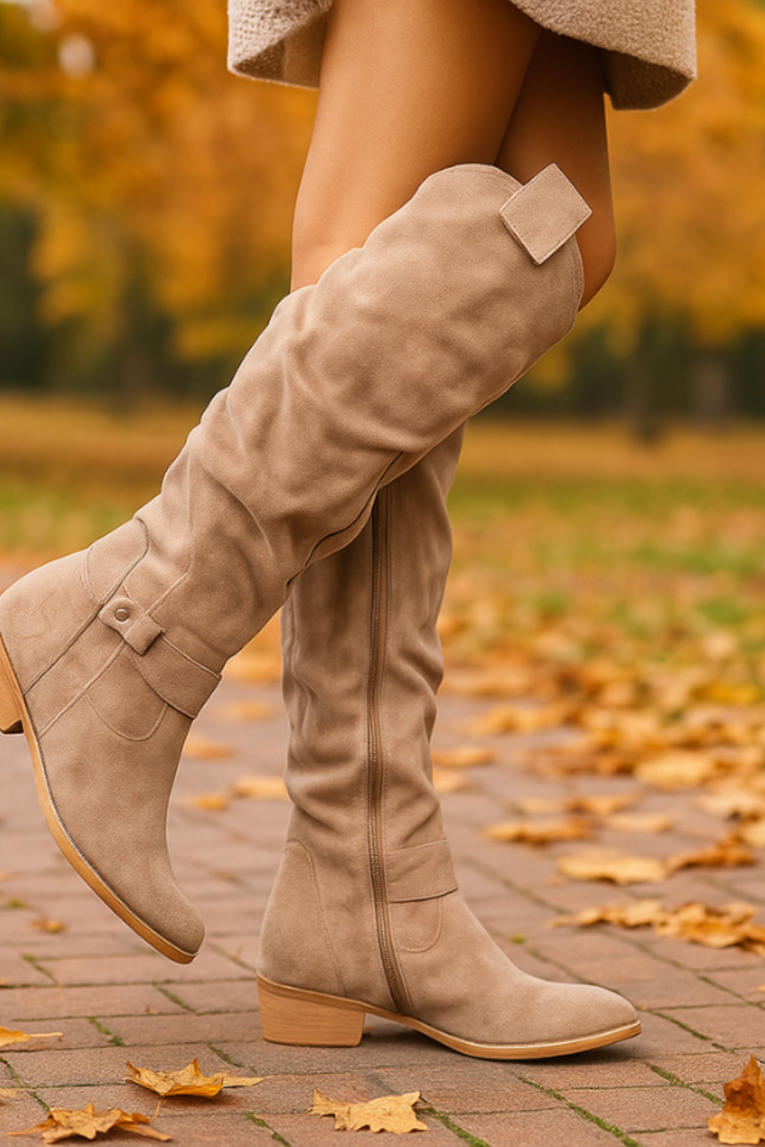 Women’s Slouchy Knee High Boots – Buckle Low Heel Riding Boots