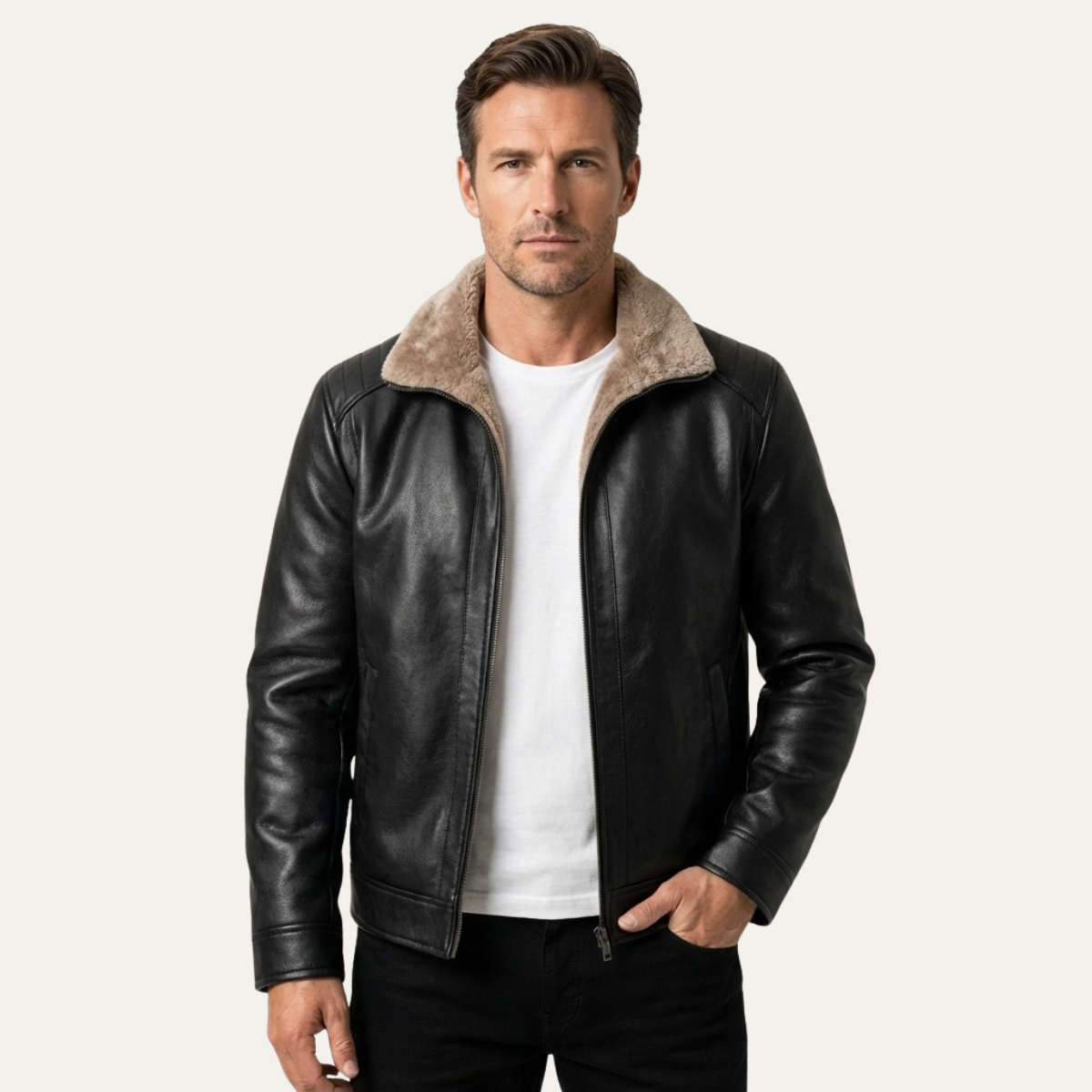 The Pantelleria Men’s Winter Fleece Lined Leather Jacket