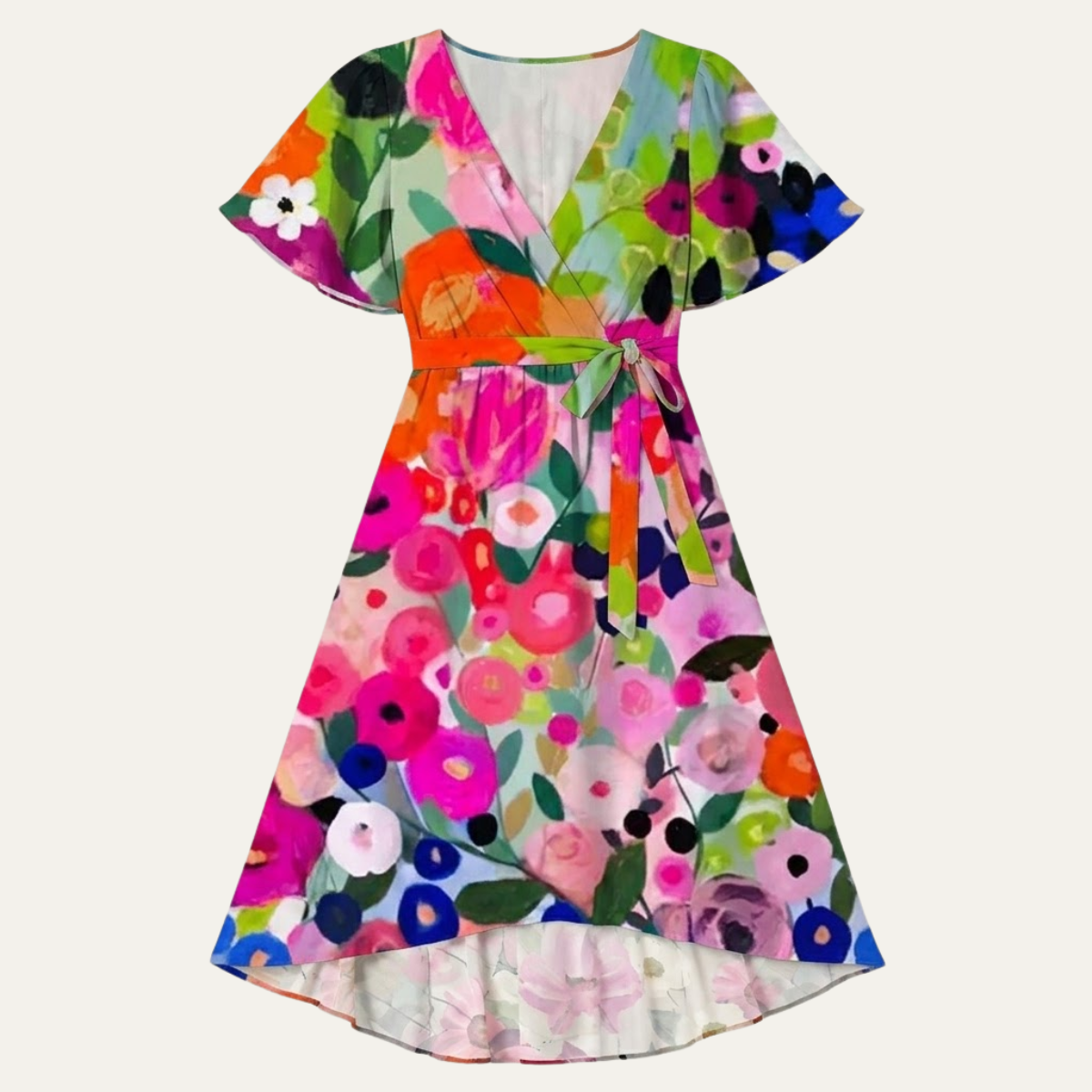Floral V Neck Midi Dress