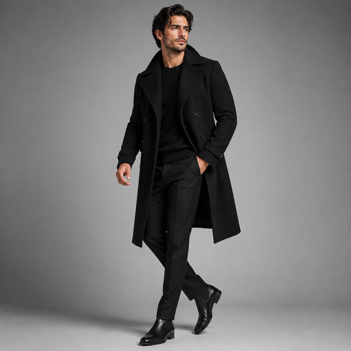 The Vicenza Men's Long Double Breasted Wool Trench Coat