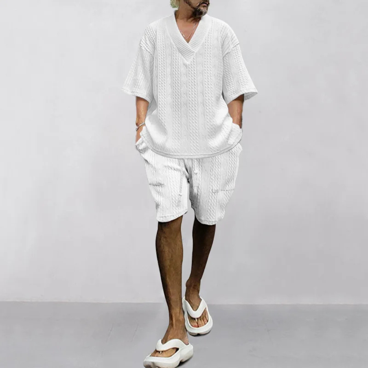 The Glenhurst Ridge Men’s Breathable Summer Knitted Set – Polo Shirt & Shorts