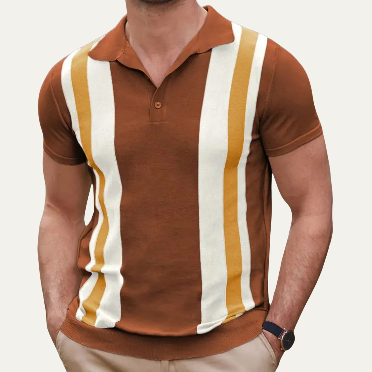 The Grosseto Men’s Retro Striped Knit Casual Polo Shirt