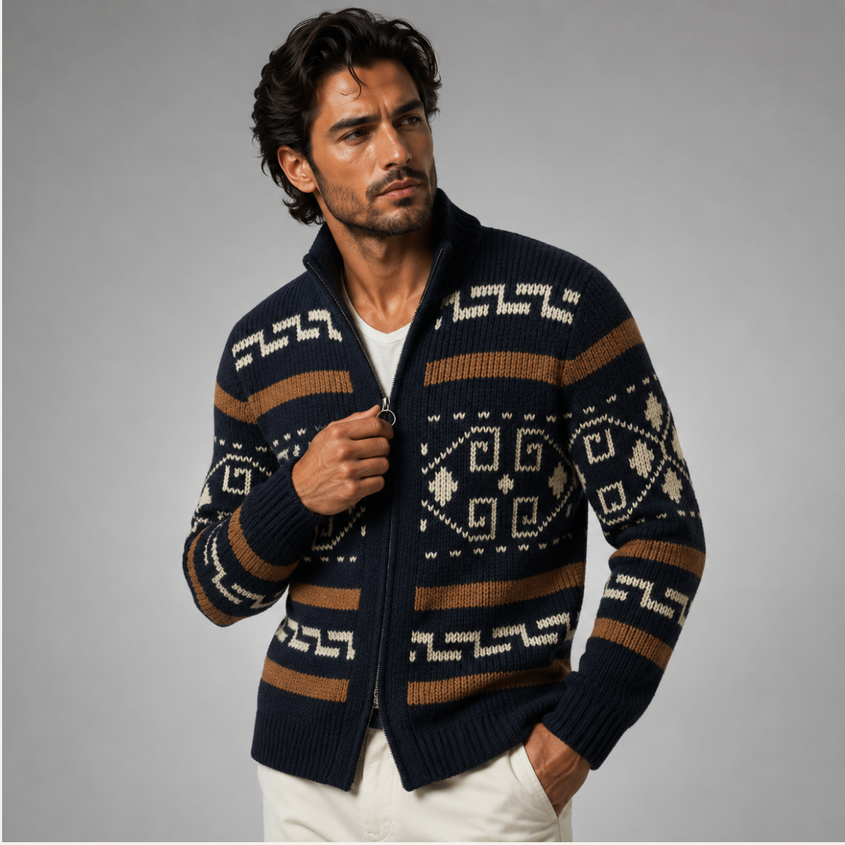 The Serravalle Men’s Button-Up Knit Cashmere Shawl Collar Cardigan