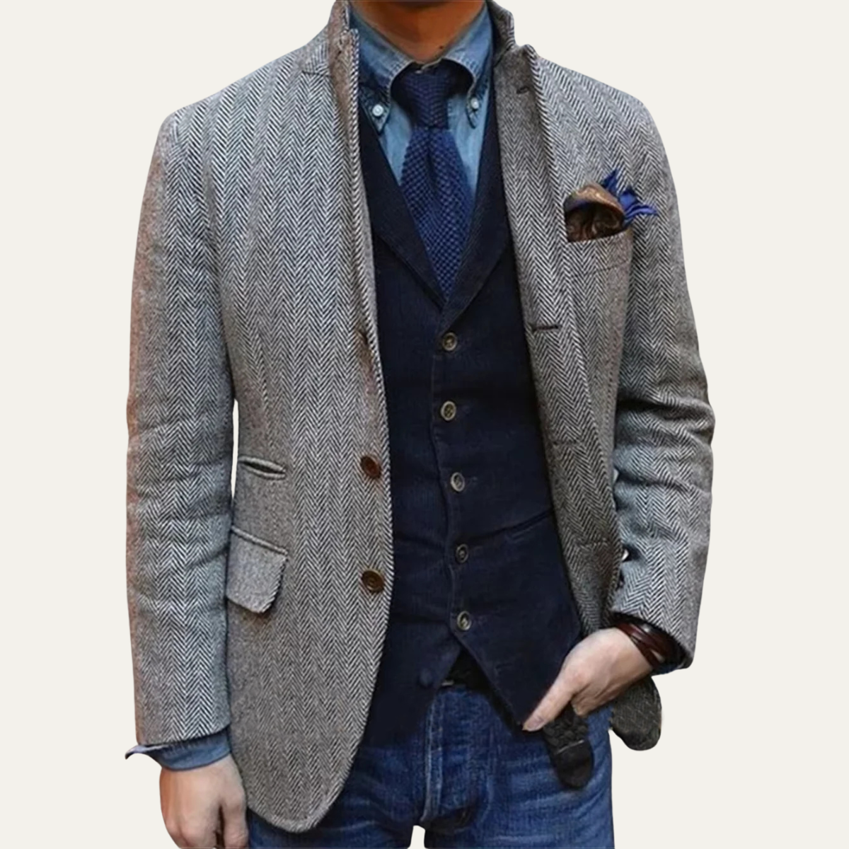 The Jefferson Men’s Classic Wool Herringbone Tweed Blazer