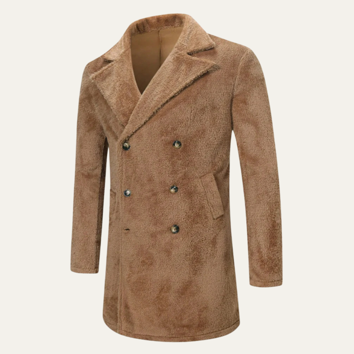 The Fairchild Men's Warm Brown Double Breasted Plush Winter Coat