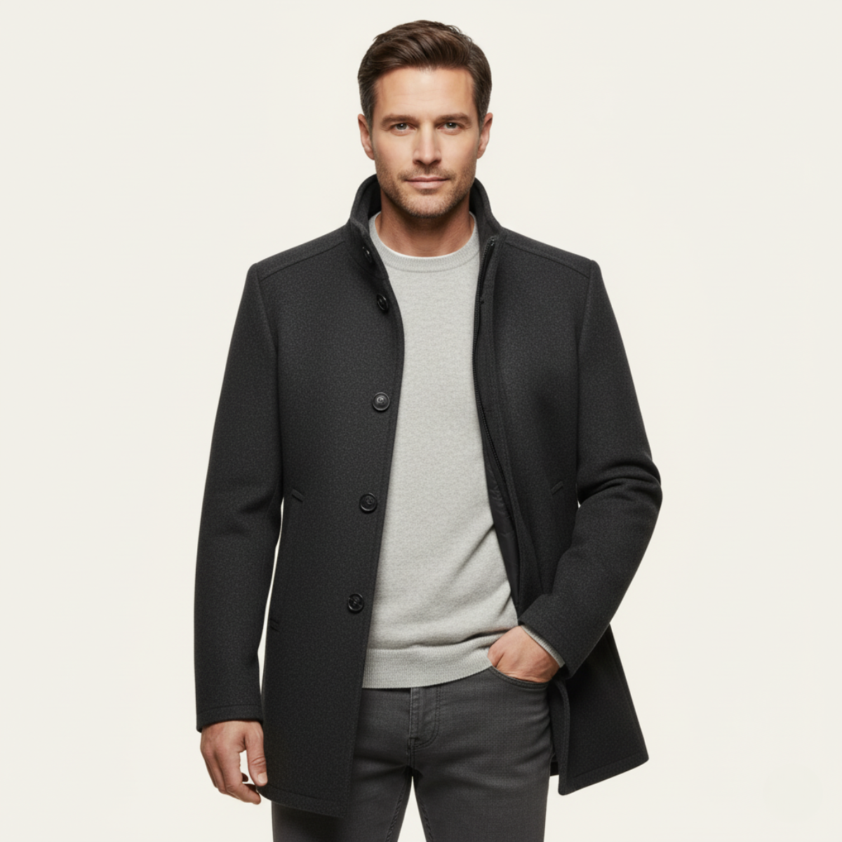 The Aldeburgh Men's Wool Blend Button Up Coat with Warm Lining