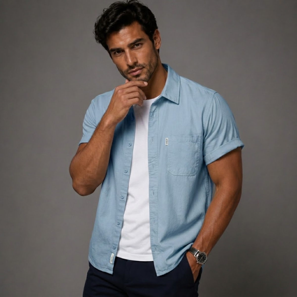 The Ashwater Men’s 100% Cotton Casual Shirt with Pocket