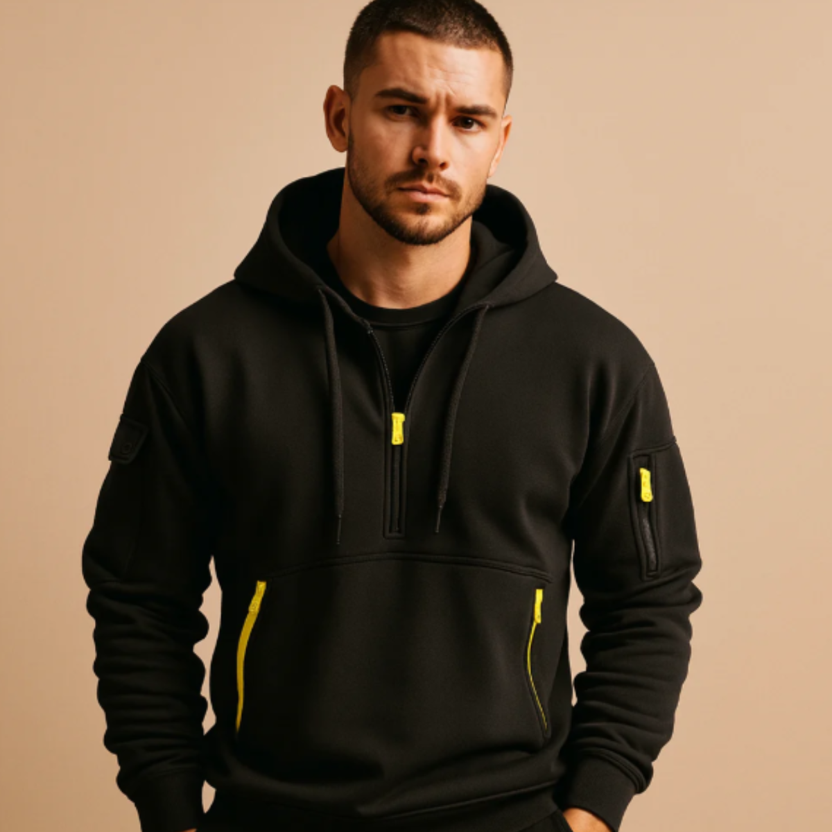 The Ridgefield Men’s Casual Half Zip Hoodie Sweater with Zipper Pockets