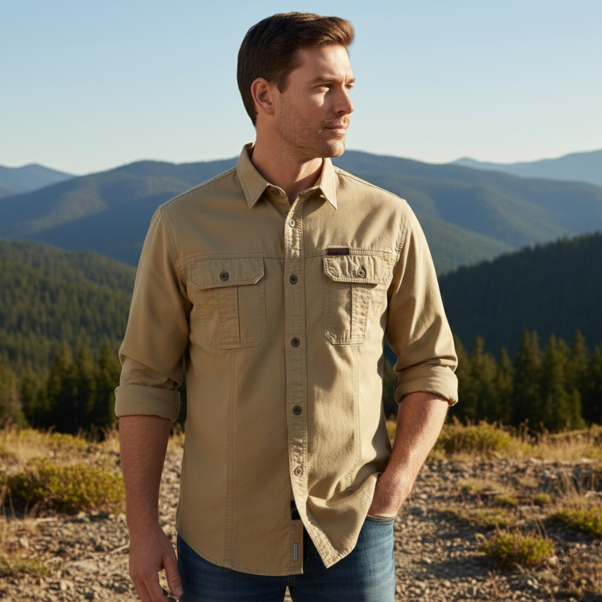 The Ashton Ridge Men’s Solid Colour Multi Pocket Cotton Cargo Shirt