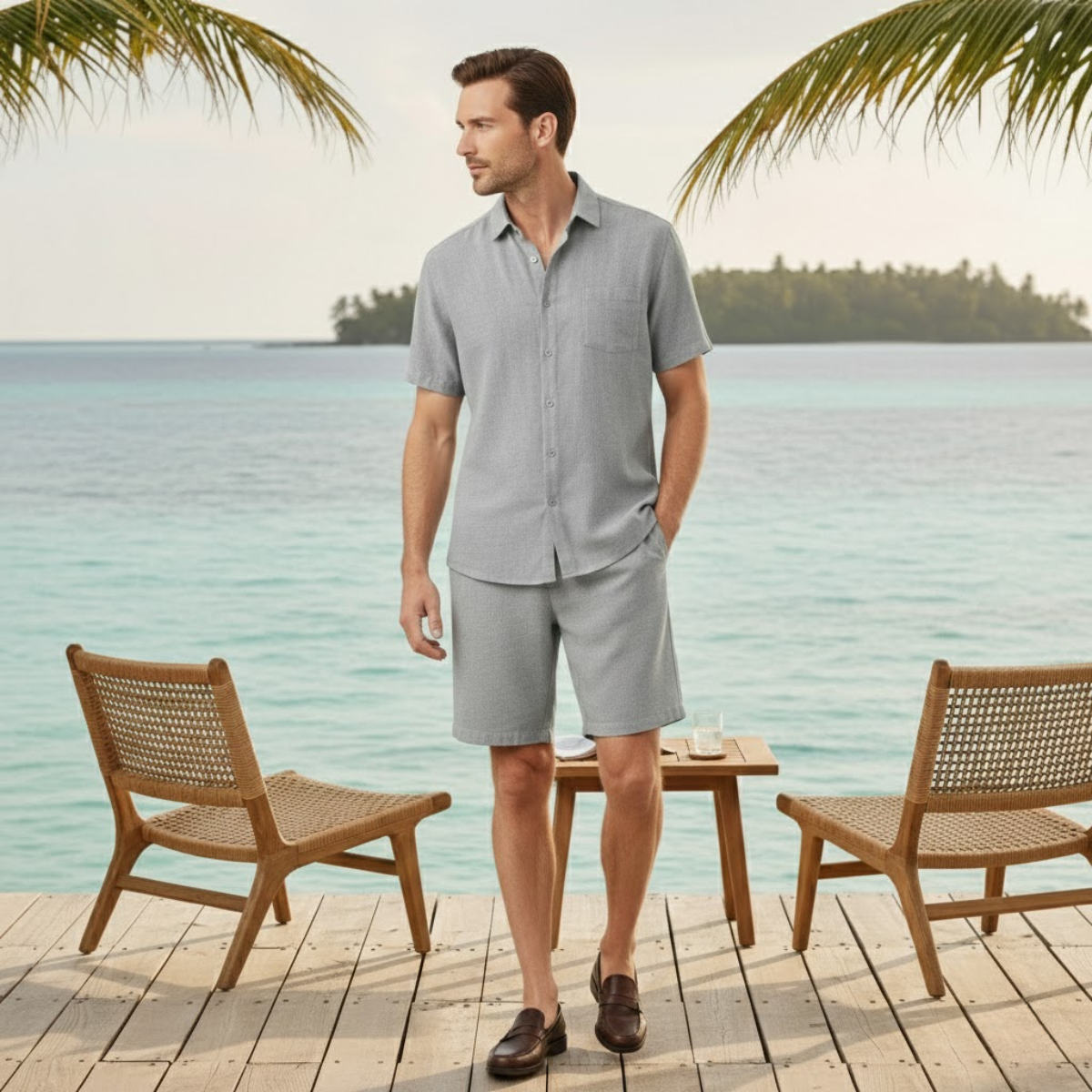 The Willowford Ridge Men’s Breathable Summer Linen Set – Shirt & Shorts