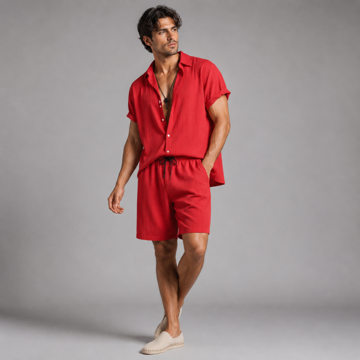 The Pinefield Men’s Summer Co-Ord Set – Button-Up Shirt & Drawstring Shorts