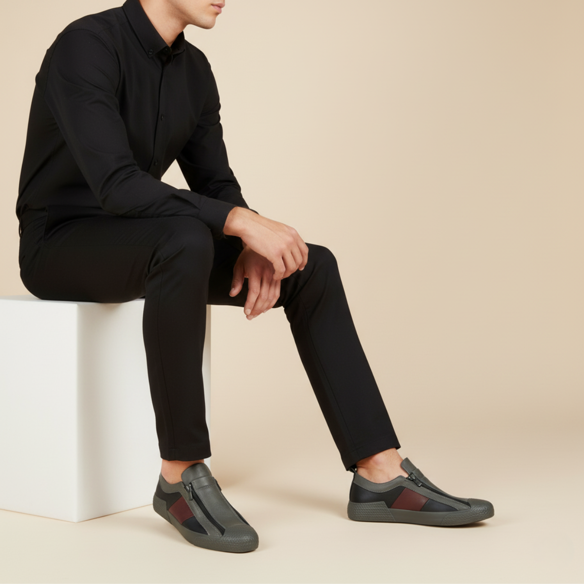 The Rome Men’s Leather Sneakers - Luxury Designer Shoes with Zip