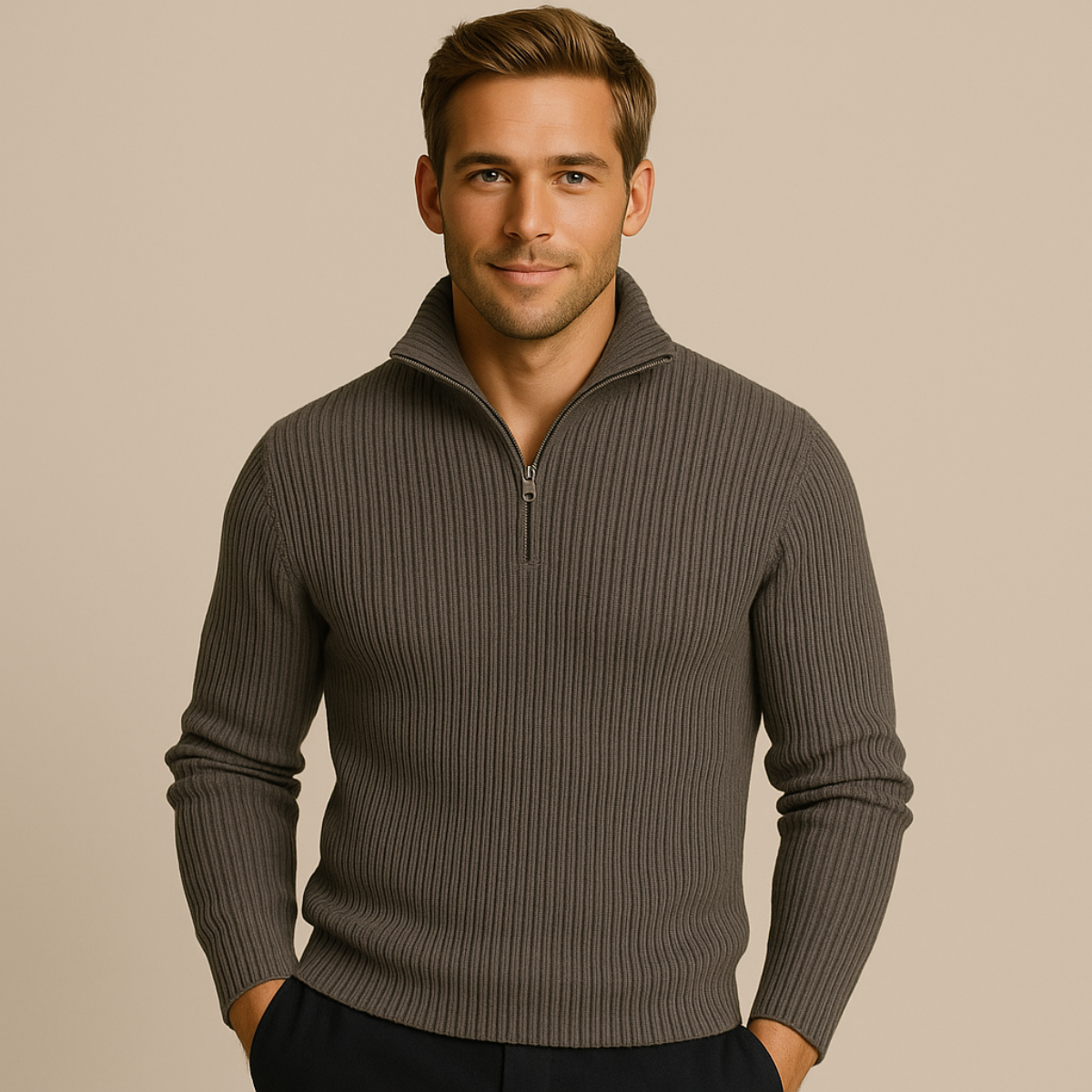 The Merino Knitted Quarter Zip Sweater